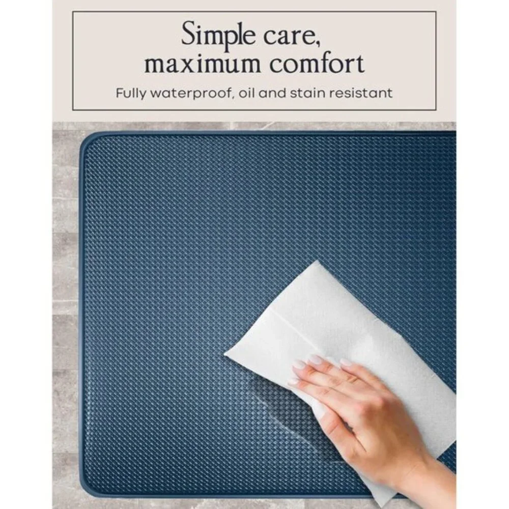 New Set of 2 Blue Memory Foam Cushioned Rugs for Office Home, Laundry, Kitchen